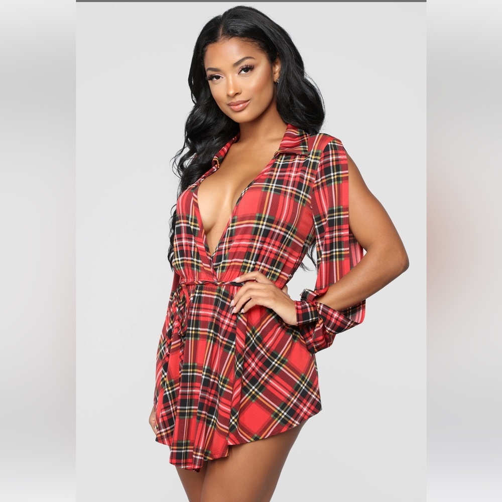 Fashion Nova Red Plaid Romper